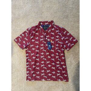 William Murray Here Kitty Kitty Polo Shirt Mens L Brick Red Collar Golf Stretch